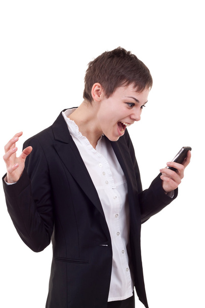Woman shouting to a mobile - Фото, изображение
