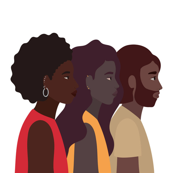 diversity skins of black women and man cartoons vector design - Vector, Image