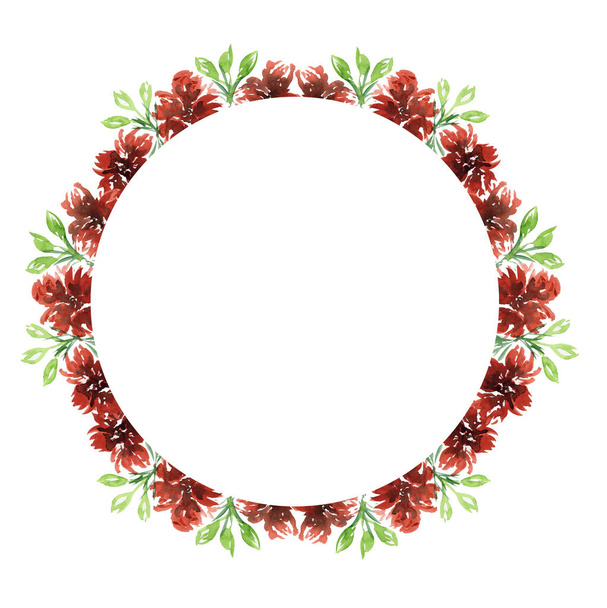 Watercolor round wreath in warm autumn red colors - Φωτογραφία, εικόνα