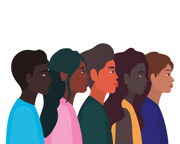 diversidad de pieles de las mujeres y los hombres dibujos animados vector de diseño - Vector, imagen