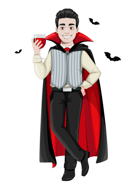 Счастливого Хэллоуина. Веселый персонаж мультфильма про вампиров. Векторная иллюстрация на белом фоне - Вектор,изображение
