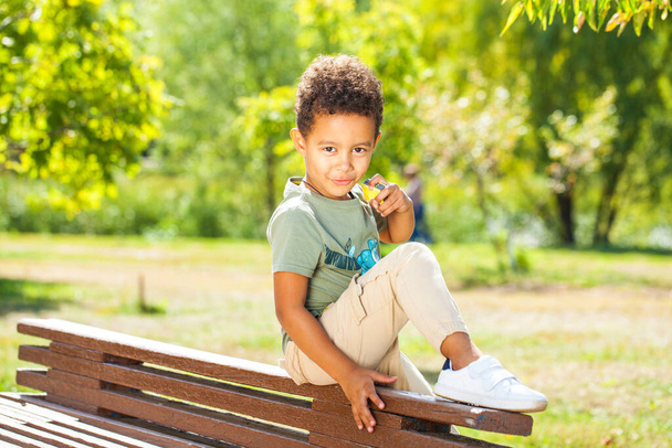 Portret małego chłopca w jesiennym parku - Zdjęcie, obraz