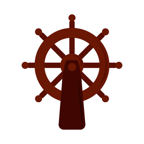 schip stuurwiel vlakke pictogram stijl - Vector, afbeelding