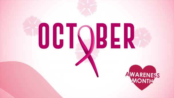 kampania na rzecz raka piersi październik liternictwo wstążką i sercem - Materiał filmowy, wideo