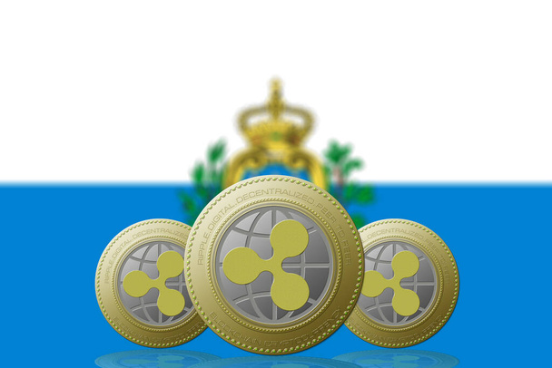 3D ILLUSTRATIE Drie RIPPLE cryptogeld met Saint Marino vlag op de achtergrond - Foto, afbeelding