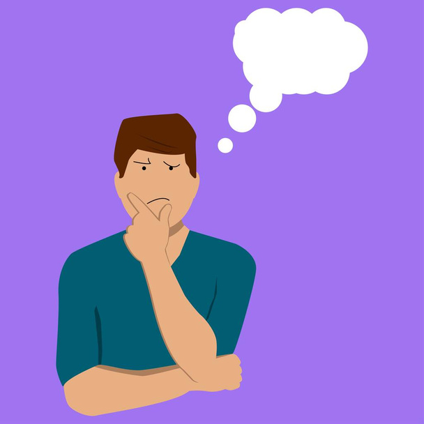 Vector illustration of an isolated pensive man on a purple background. Simple flat style. - Vector, Image