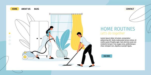 Koti puhdistus rutiini aloitussivun suunnittelu malli - Vektori, kuva