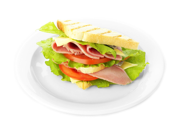 Tasty sandwich with ham, isolated on white - Foto, Imagem
