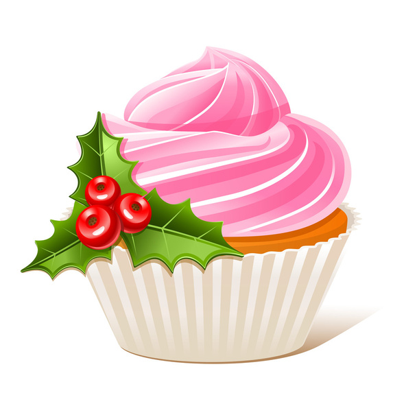 Christmas cupcake with mistletoe - Vector, Imagen