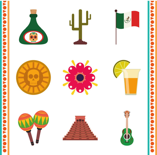 Mexico onafhankelijkheid dag, partij nationaal land pictogrammen ingesteld - Vector, afbeelding