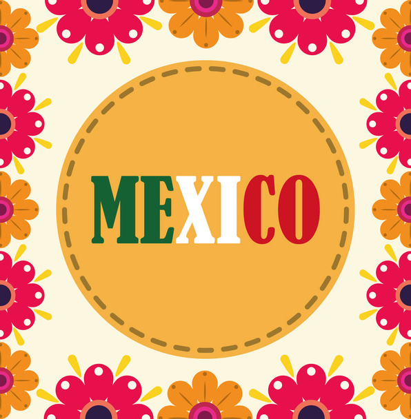 dia da independência mexicana, comemorado em setembro flores decoração floral cartaz - Vetor, Imagem