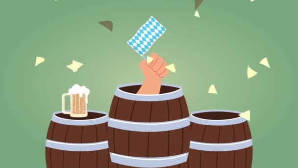animação celebração oktoberfest com nbarris cervejas e bandeira - Filmagem, Vídeo