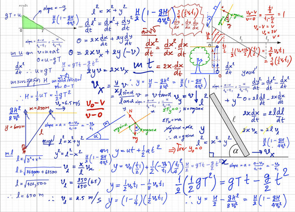 Fórmulas matemáticas dibujadas a mano sobre el fondo - Vector, imagen
