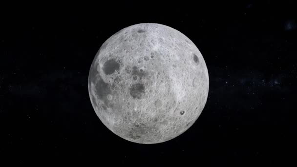 Luna llena girando con estrellas y galaxia de la Vía Láctea en el fondo - Metraje, vídeo