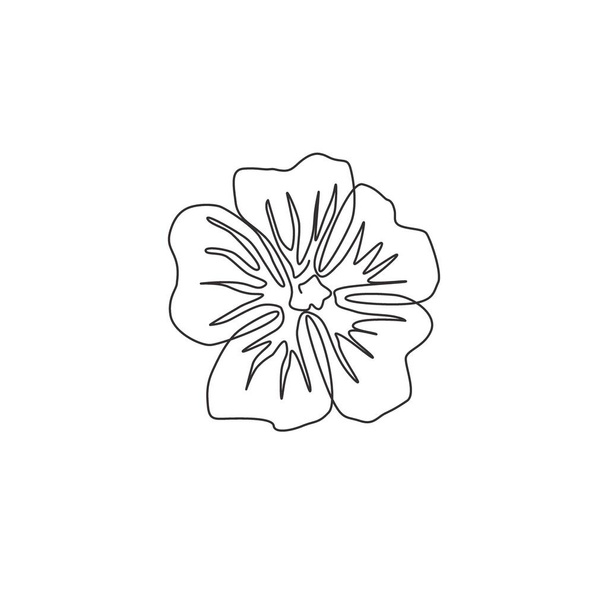 Eine einzige Linie zeichnet Schönheit frisch lila Malve für Garten-Logo. Bedruckbare dekorative Malva sylvestris Blume für Wohnkultur Wandkunst Poster. Moderne kontinuierliche Linienzeichnung Design Vektor Illustration - Vektor, Bild