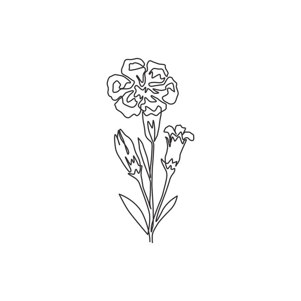 One continuous line drawing of beauty fresh carnation for garden logo. Printable decorative dianthus flower concept for home decor wall art poster. Trendy single line draw design vector illustration - Vector, Image