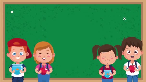 kis diákok gyerekek animáció karakterek táblával - Felvétel, videó