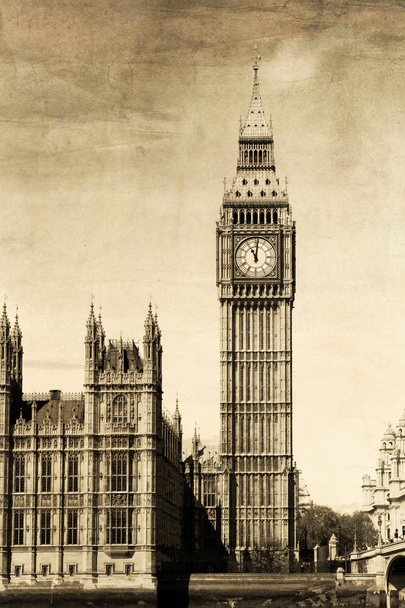 Винтажный вид на Лондон, Биг Бен
 - Фото, изображение