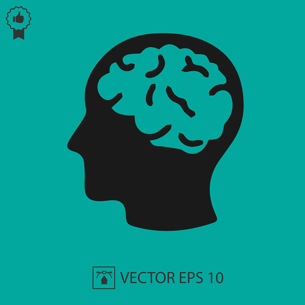 Head with brain vector icon eps 10. Simple isolated illustration. - Vector, Image