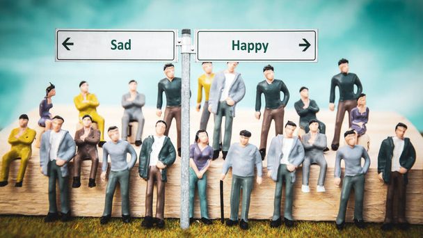 Straßenschild weist den Weg zu glücklich gegen traurig - Foto, Bild