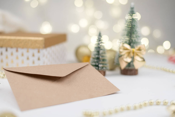 Letter envelope to Santa Claus Christmas new year 2021 decor bokeh Background - Fotografie, Obrázek