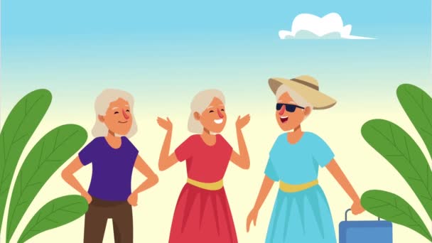古い女性グループの友人のアニメーションキャラクター - 映像、動画