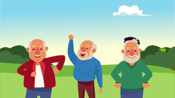 Gruppe von Freunden alter Männer im Lager Animationsfiguren - Filmmaterial, Video
