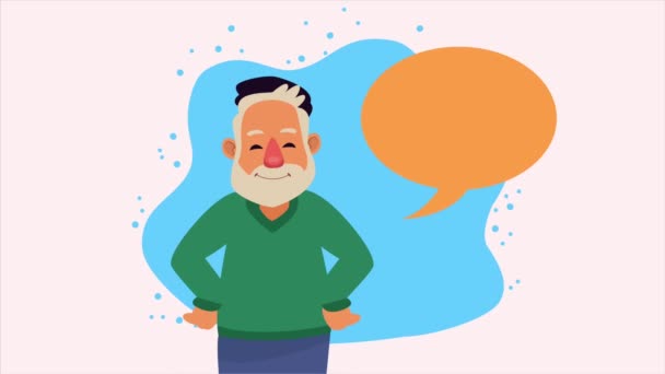 γέρος με τον χαρακτήρα animation φυσαλίδων λόγου - Πλάνα, βίντεο