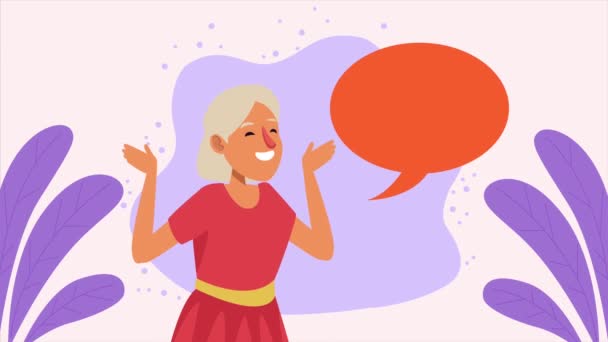 idős nő beszéd buborék animációs karakter - Felvétel, videó