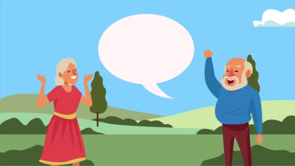 altes Ehepaar im Gespräch in der Feldszene Animationsfiguren - Filmmaterial, Video
