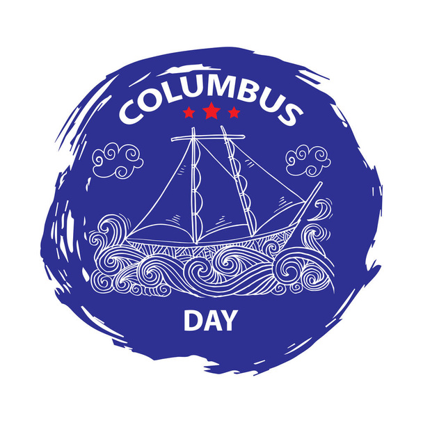 Happy Columbus Day lettering inscription with sailboat. - Vetor, Imagem