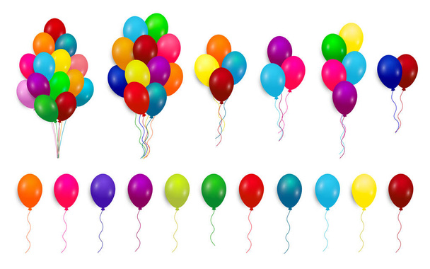 Helium balloons colorful set, piles and groups isolated on a white background. Vector illustration - Διάνυσμα, εικόνα