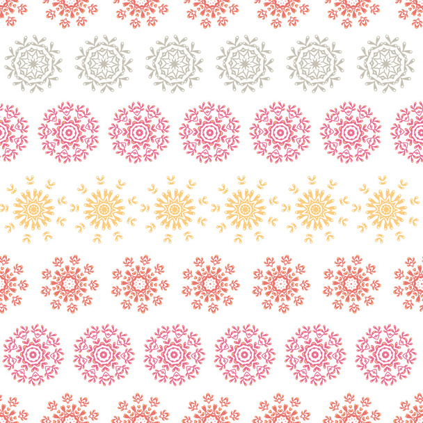 Folk floral circles abstract stripes seamless pattern background - Vector, Image