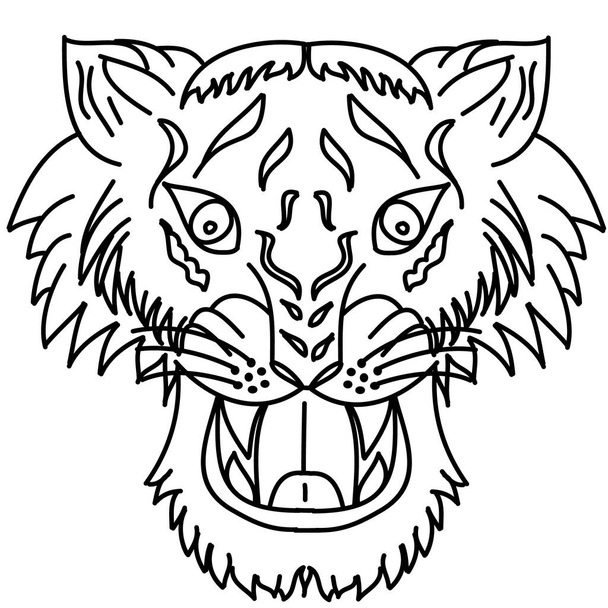 Etiqueta engomada cara de tigre vector.Tiger cabeza tatuaje tradicional. - Vector, imagen