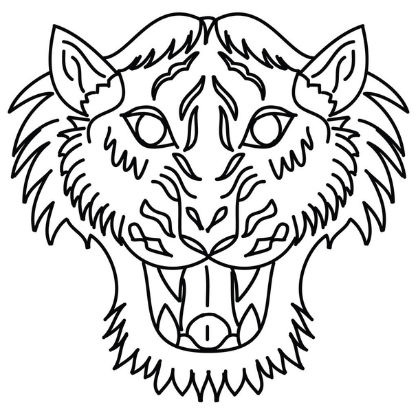 Etiqueta engomada cara de tigre vector.Tiger cabeza tatuaje tradicional. - Vector, Imagen