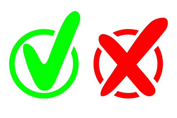 Green tick and red cross. Set of check marks. Good for projects. Yes or no choice. - Vektor, kép