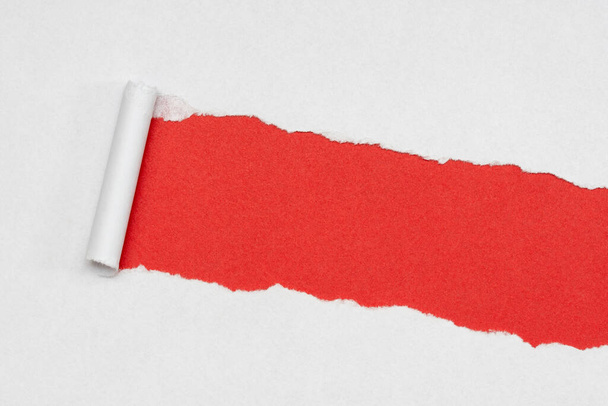 Ripped paper concept. White on red. Copy space. - Foto, Bild