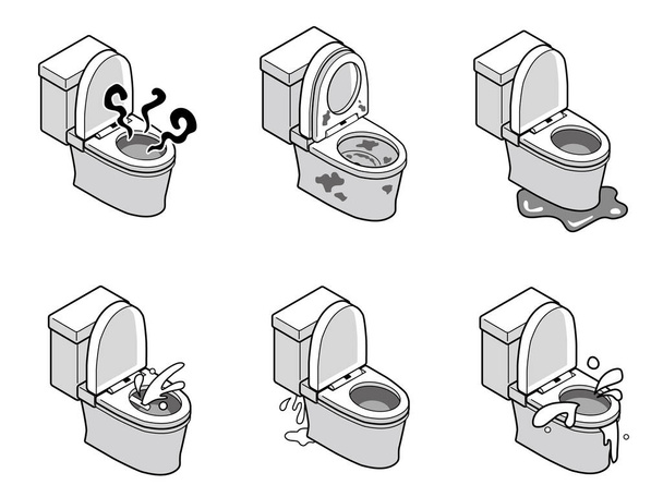 洋式トイレトラブルのイラストセット - ベクター画像