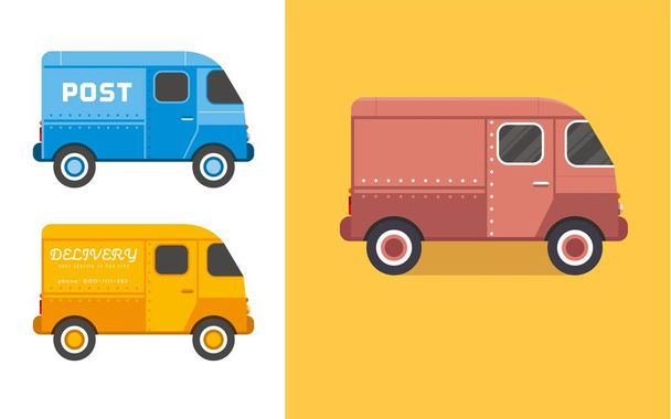Vintage Van ilustração vetorial. Entrega de estilo antigo de caminhão de comida, carro compacto da cidade. - Vetor, Imagem