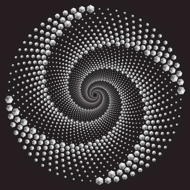 Padrão de cor espiral vetorial meio-tom pontilhado ou textura. Stipple Dot fundos com hexágonos - Vetor, Imagem