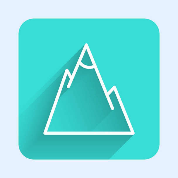 White line Mountains icon isolated with long shadow. Symbol of victory or success concept. Green square button. Vector Illustration. - Vector, Image