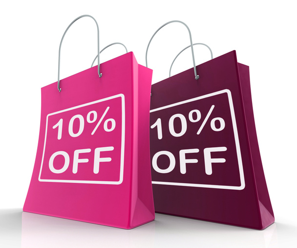Ten Percent Off On Shopping Bags Shows 10 Bargains - Photo, Image