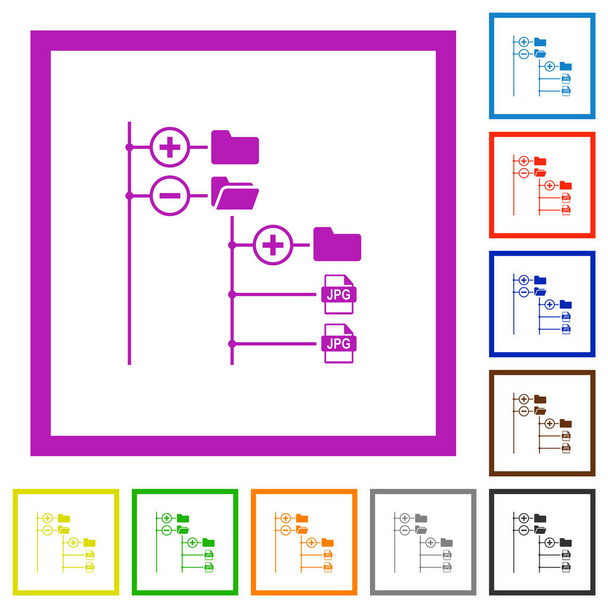 Navigateur de fichiers avec des fichiers jpg icônes de couleur plates dans des cadres carrés sur fond blanc - Vecteur, image