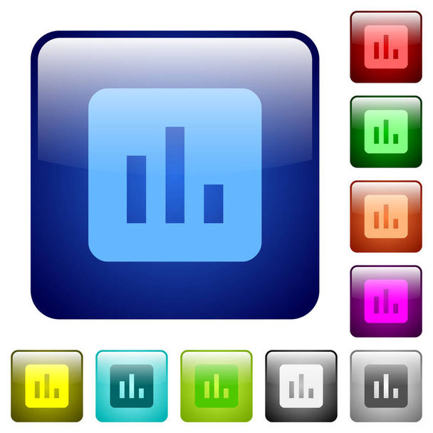 Iconos de gráfico en color cuadrado redondeado brillante conjunto de botones - Vector, imagen