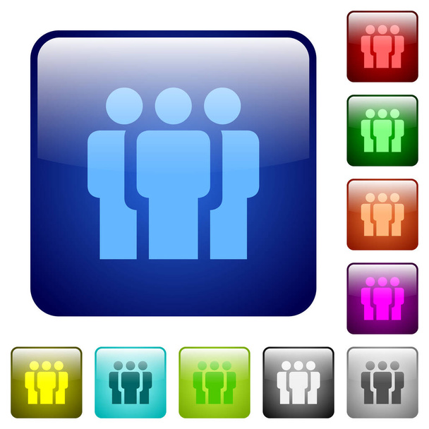 Icônes de l'équipe en carré arrondi couleur ensemble de boutons brillants - Vecteur, image