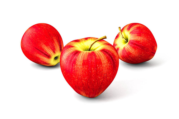 Trzy jabłka odizolowane na białym tle - renderowanie 3D - Zdjęcie, obraz