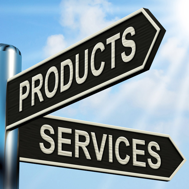 Produkty usługi drogowskaz pokazuje towar biznes i Services - Zdjęcie, obraz