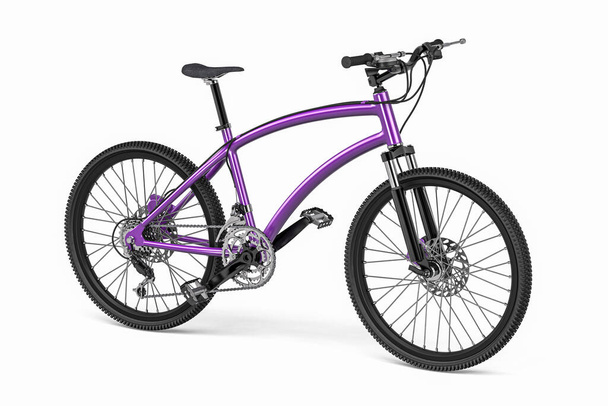 Purple mountain bike with derailleurs isolated on white - 3d render - Photo, Image