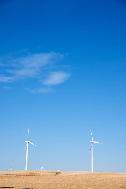 Wind turbines for electric power production, Zaragoza province, Aragon in Spain. - Fotografie, Obrázek