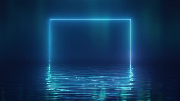 Świecący niebieski neon kwadratowy nad wodą - Materiał filmowy, wideo